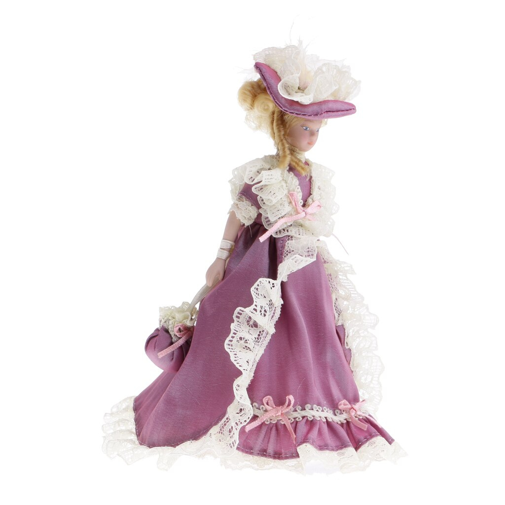 1 12 Scale Dollhouse People Miniature Porcelain Lady In Purple Dress 