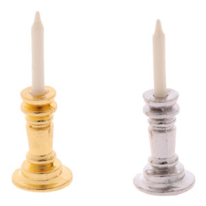 1pc 1 12 Dollhouse Miniature Candle Vintage Golden Silver Metal Holder