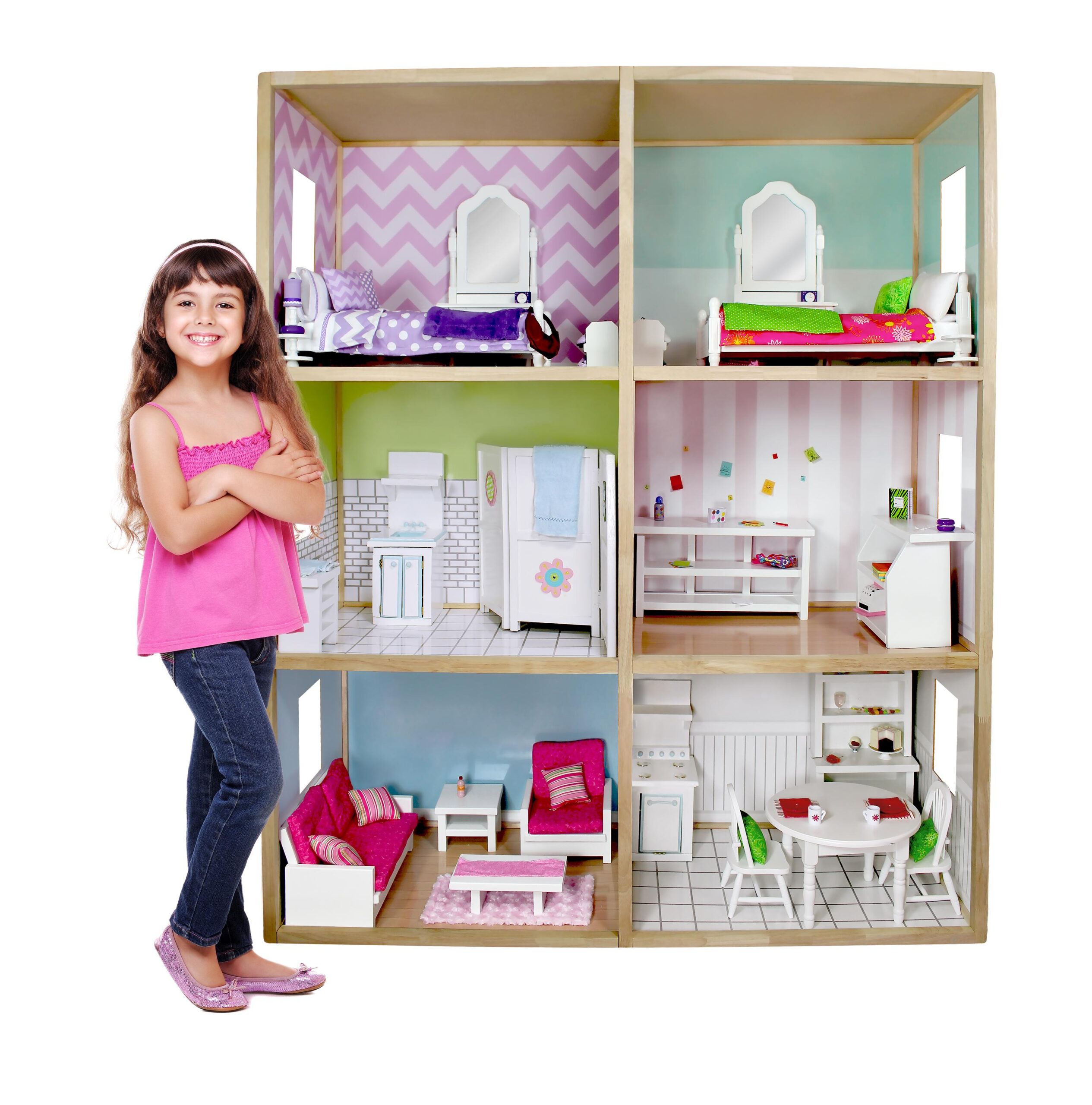 Amazon My Girl s Dollhouse For 18 Dolls Modern Home Style 
