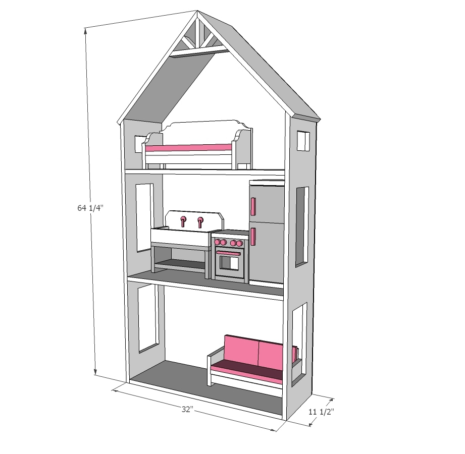 Ana White Smaller Three Story Dollhouse For 18 And American Girl 