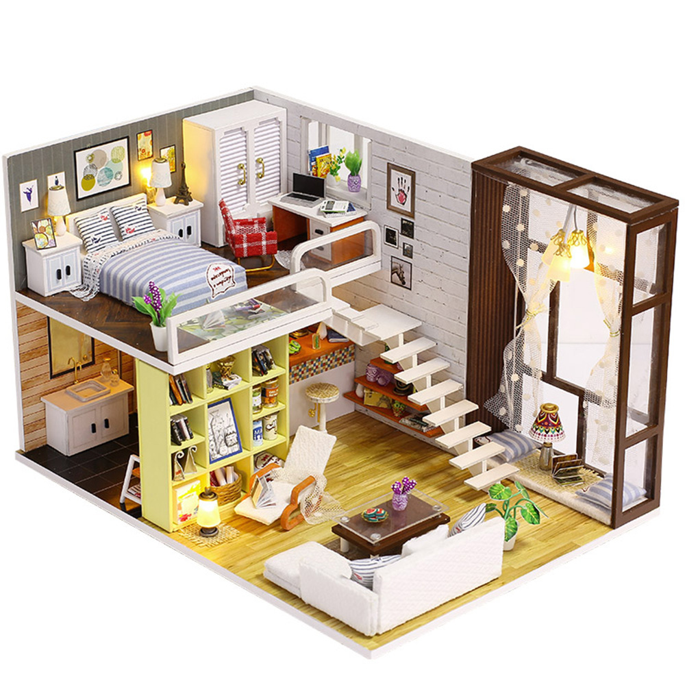 Assemble DIY Doll House Toy Wooden Miniatura Kit Dollhouse Toys With 