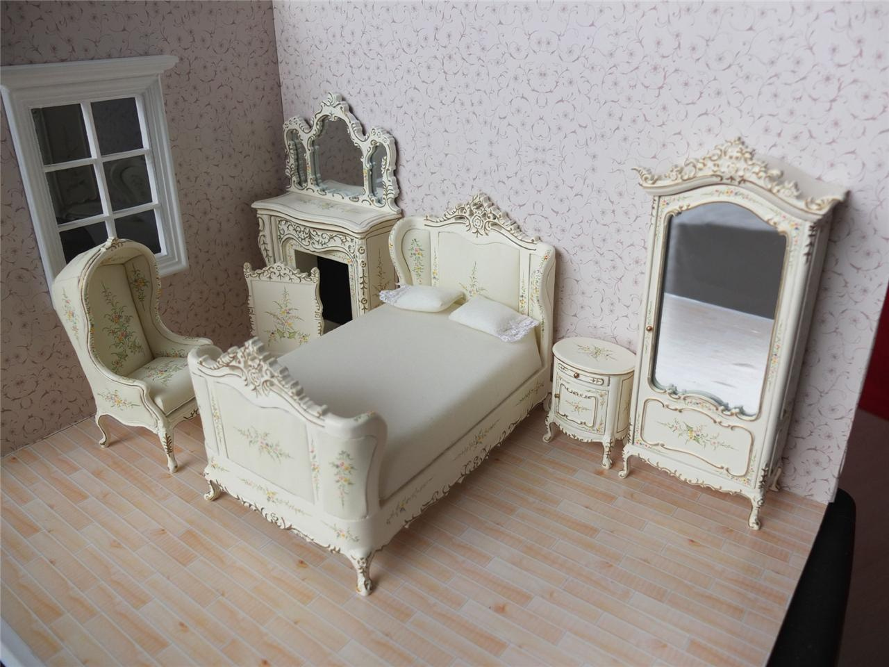 Bespaq Dollhouse Miniature French Bedroom Furniture Set Bed Armoire EBay