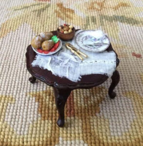 Bespaq Table Dressed With Drape Fruit Plate 1 12 Dollhouse Miniature