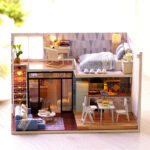 Blue Time Miniature Modern House Model Dollhouse Furniture Kits DIY
