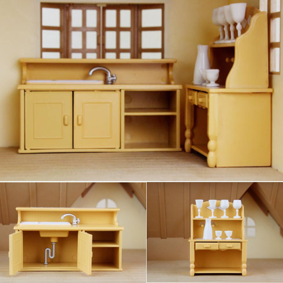 Cabinets Plastic Kitchen Miniature DollHouse Furniture Dining Set Room 
