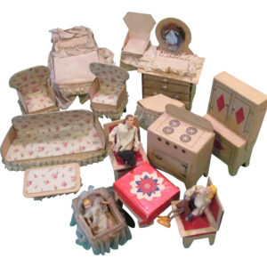 Cardboard Dollhouse Furniture 3 Rooms W family From Posh ltd On Ruby Lane