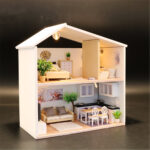 DIY LED Light Miniature Wooden Dollhouse Kit Toy Doll House Model