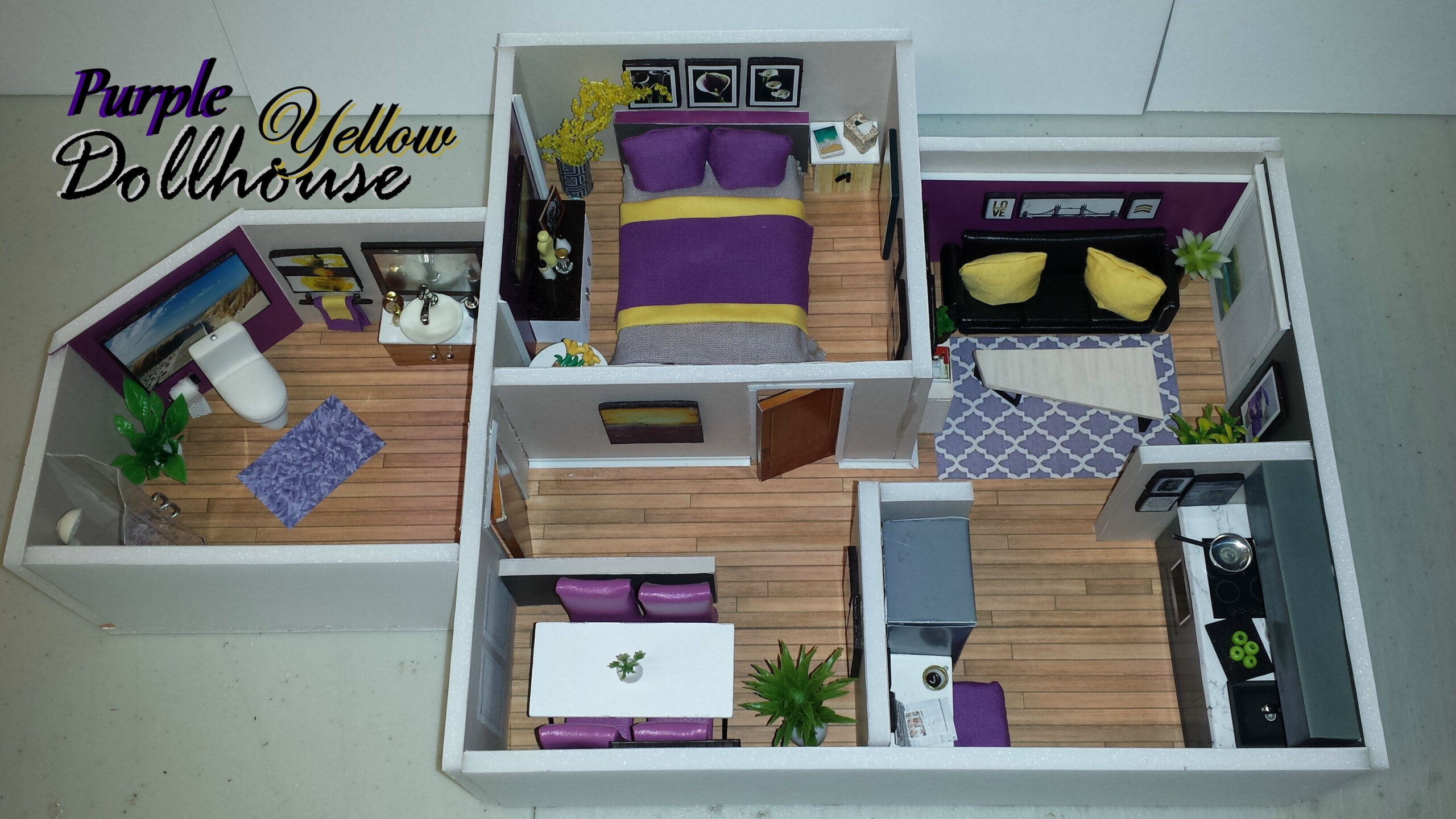 DIY Miniature 1 12 Scale Purple Yellow Dollhouse Dollhouse Furniture 