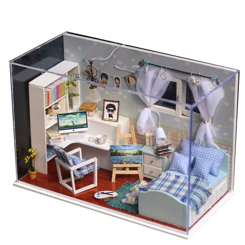 DIY Miniature LED BedRoom Doll House Model Kit Wooden Dollhouse 