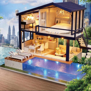 DIY Modern Miniature Realistic 3D Wooden Dollhouse Kit Gift Toy Mini