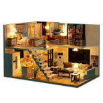 DIY Wooden Loft Apartments Dollhouse Modern Miniature Home Furniture