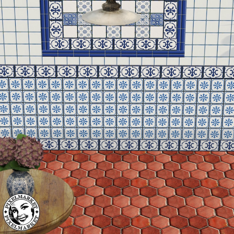 DOLLHOUSE Kitchen Wall Tiles Printable WALLPAPERS Border Etsy