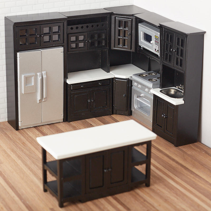 Dollhouse Miniature Black Kitchen Set Miniature Furniture Dollhouse 