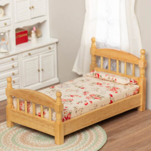 Dollhouse Miniature Oak Twin Bed Bedroom Miniatures Dollhouse