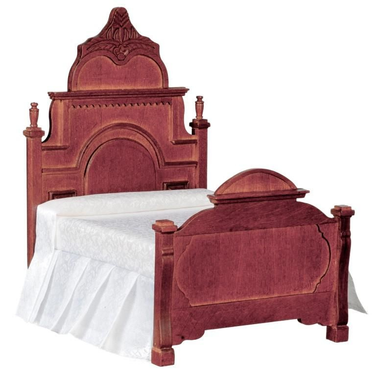 Dollhouse Miniature Victorian Bed Walnut Finish T6199 Victorian Bed 