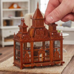 Dollhouse Miniature Victorian Birdcage In Walnut Finish Miniature