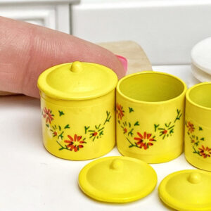 Dollhouse Miniature Yellow Floral Canister Set Kitchen Miniatures