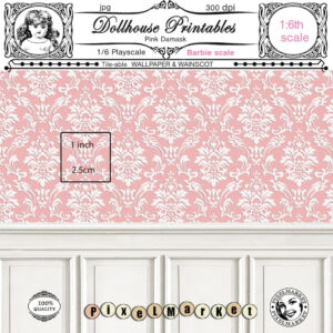 DOLLHOUSE Printable WALLPAPER And WAINSCOTING Pink Damask Wall Etsy