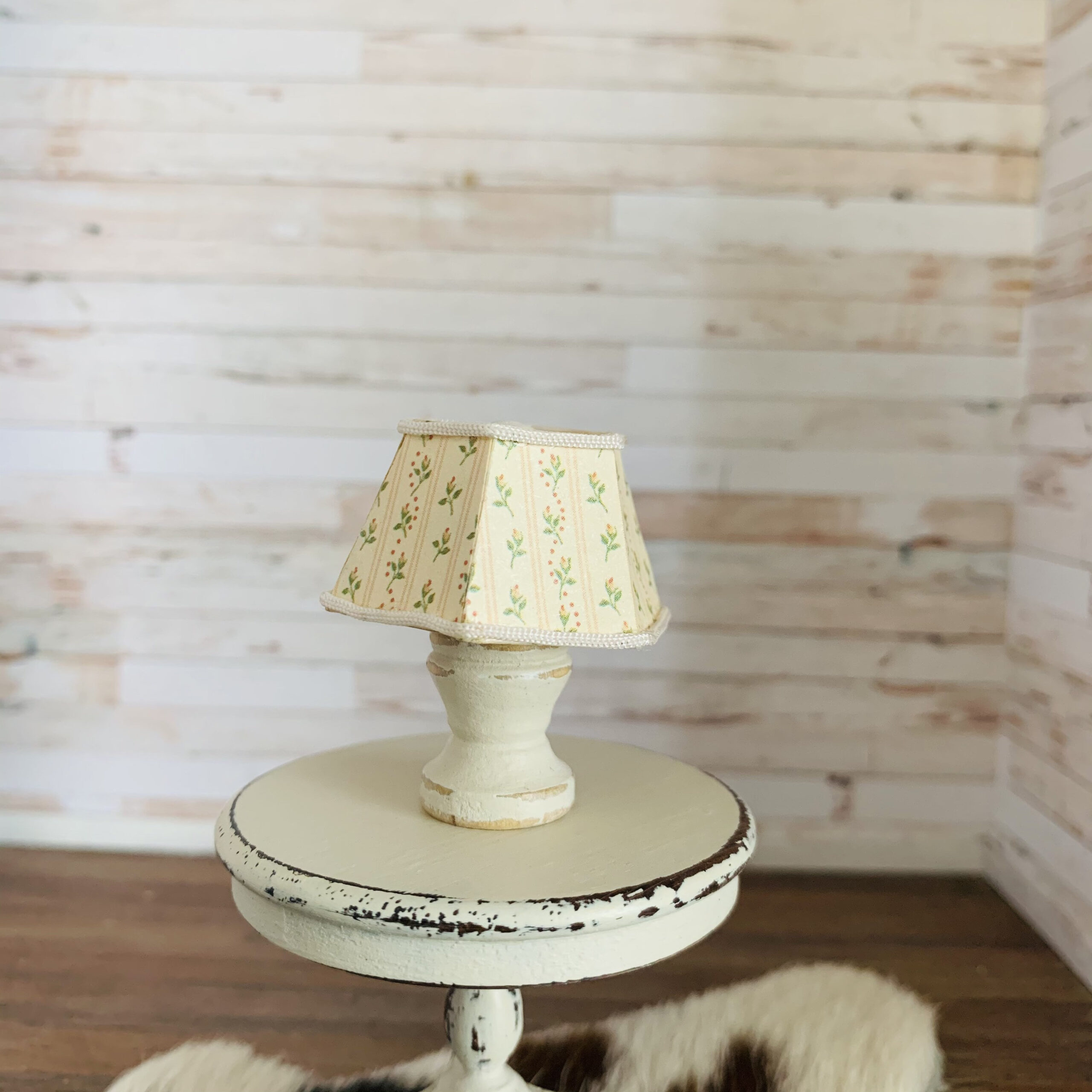 Dollhouse Vintage Wood Table Lamp Paper Shade Miniature Etsy