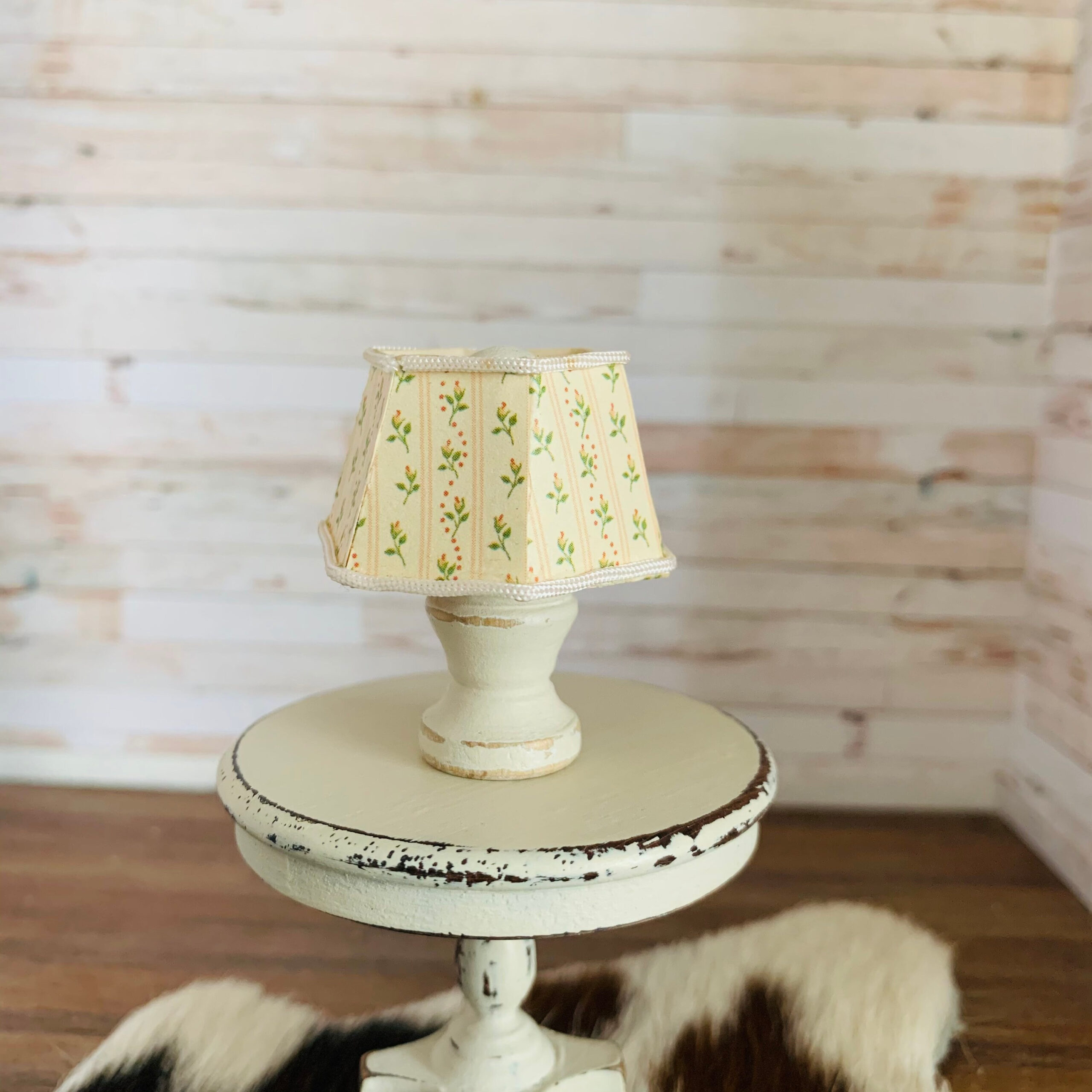 Dollhouse Vintage Wood Table Lamp Paper Shade Miniature Etsy