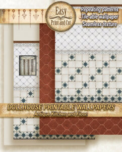 Dollhouse Wallpaper Antique Kitchen And Floor Tiles Etsy