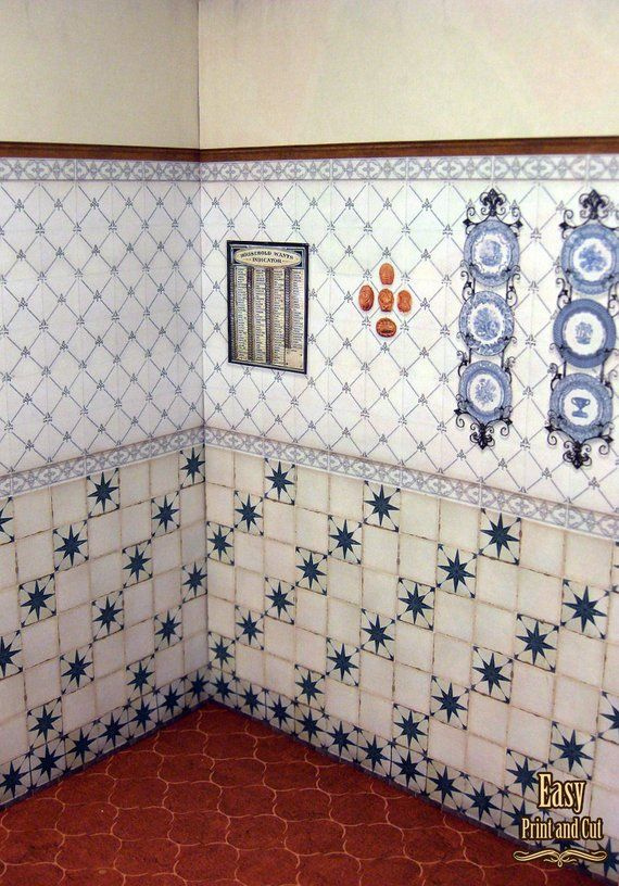 Dollhouse Wallpaper Antique Kitchen And Floor Tiles Printable 