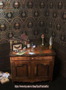 Dollhouse Wallpaper Memento Mori Halloween Wood Panel Tiles