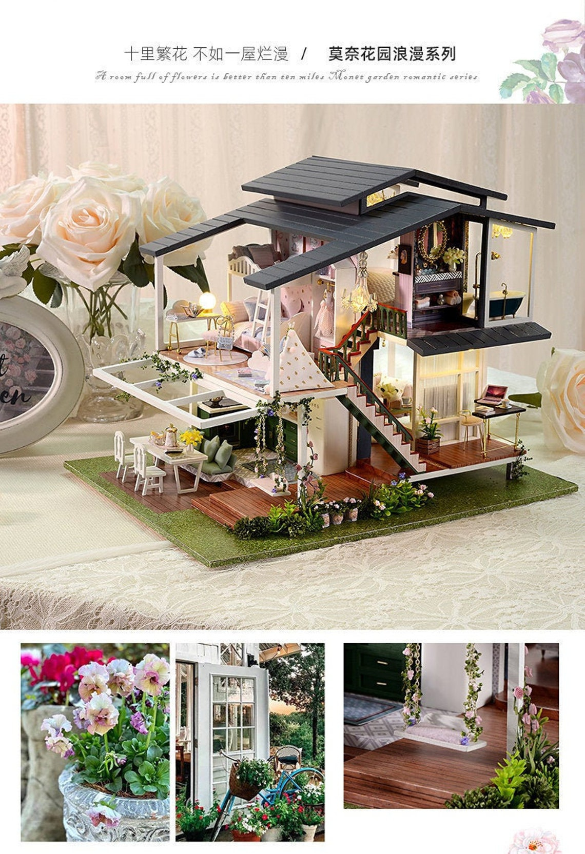 Fabulous Monet Garden Two Stories Miniature Dollhouse DIY Kit Etsy