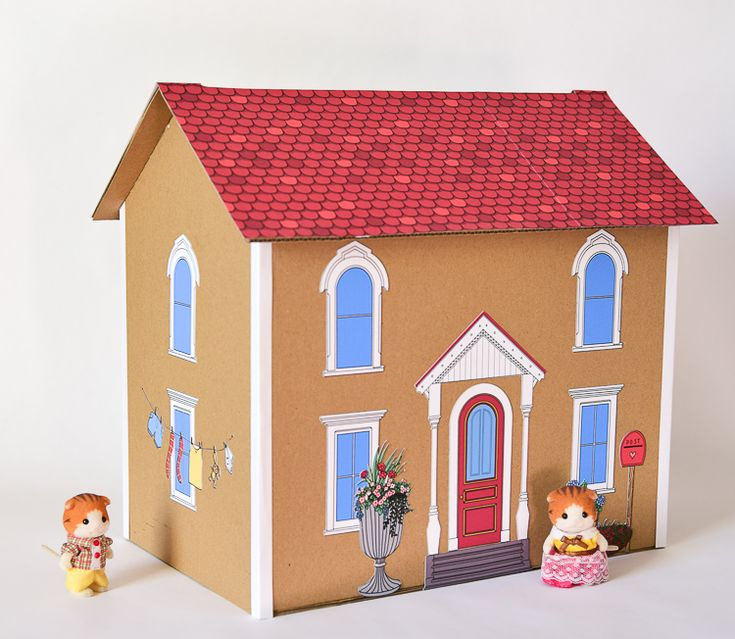 Free Printable Dollhouse Template In 2020 Cardboard House Paper Doll 