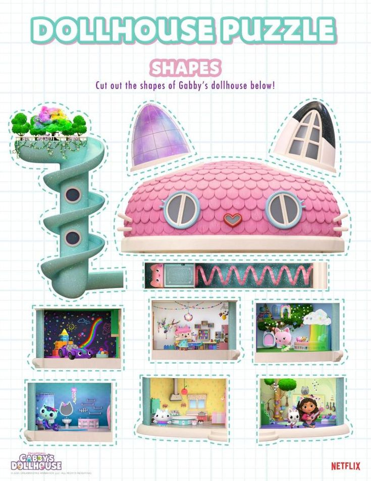 Free Printable Gabby s Dollhouse Puzzle Doll House Kitten Party Cat 