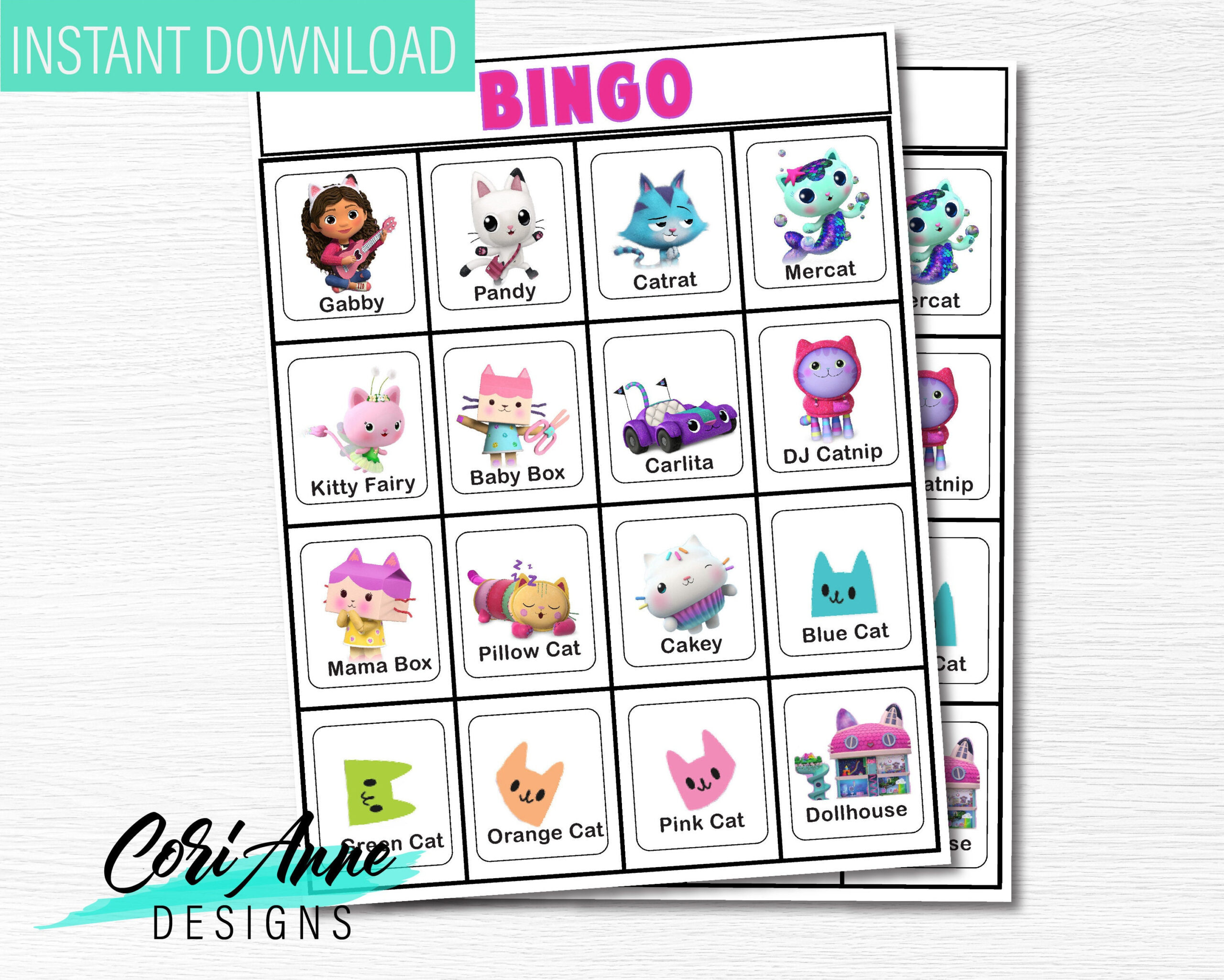 Gabby s Dollhouse Bingo Game Printable Party Activity Etsy