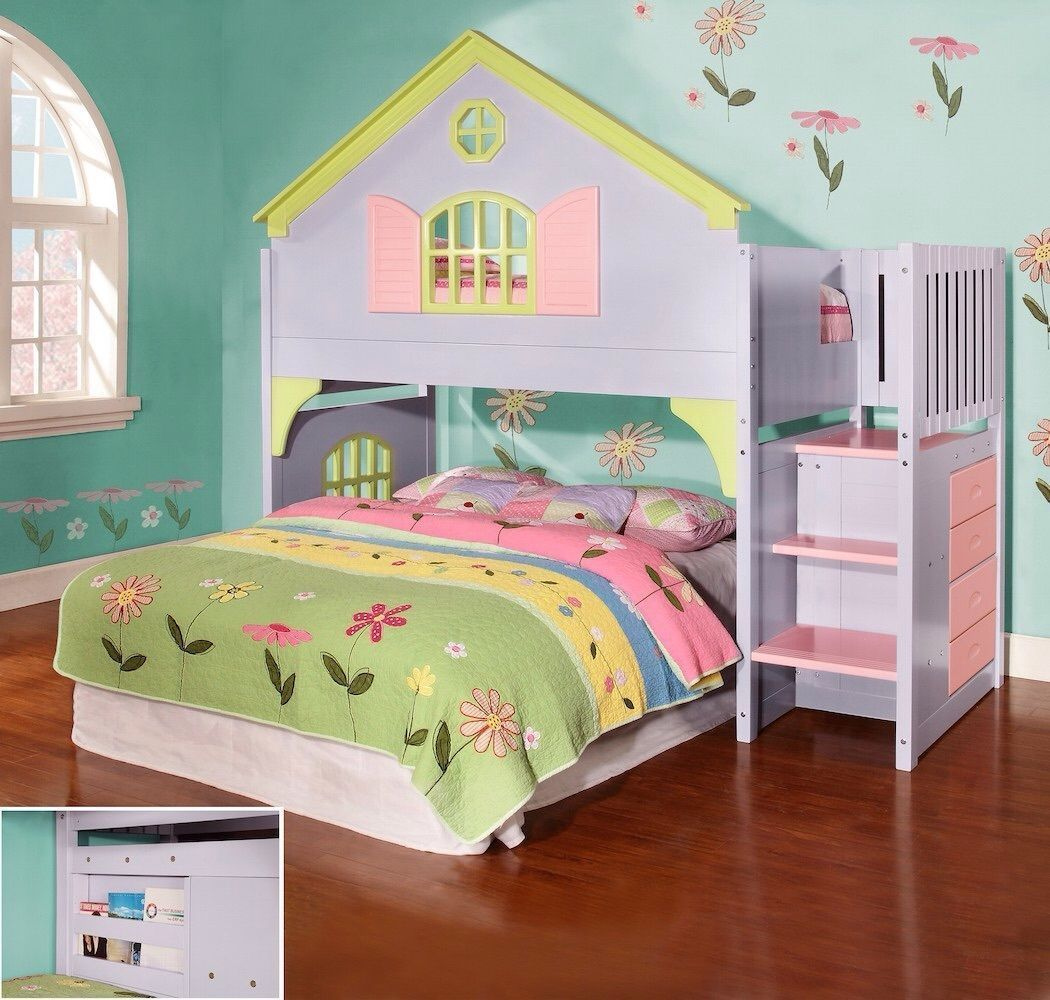 Girls Twin Doll House Loft Or Bunk Bed With Stairs Drawers Magazine 