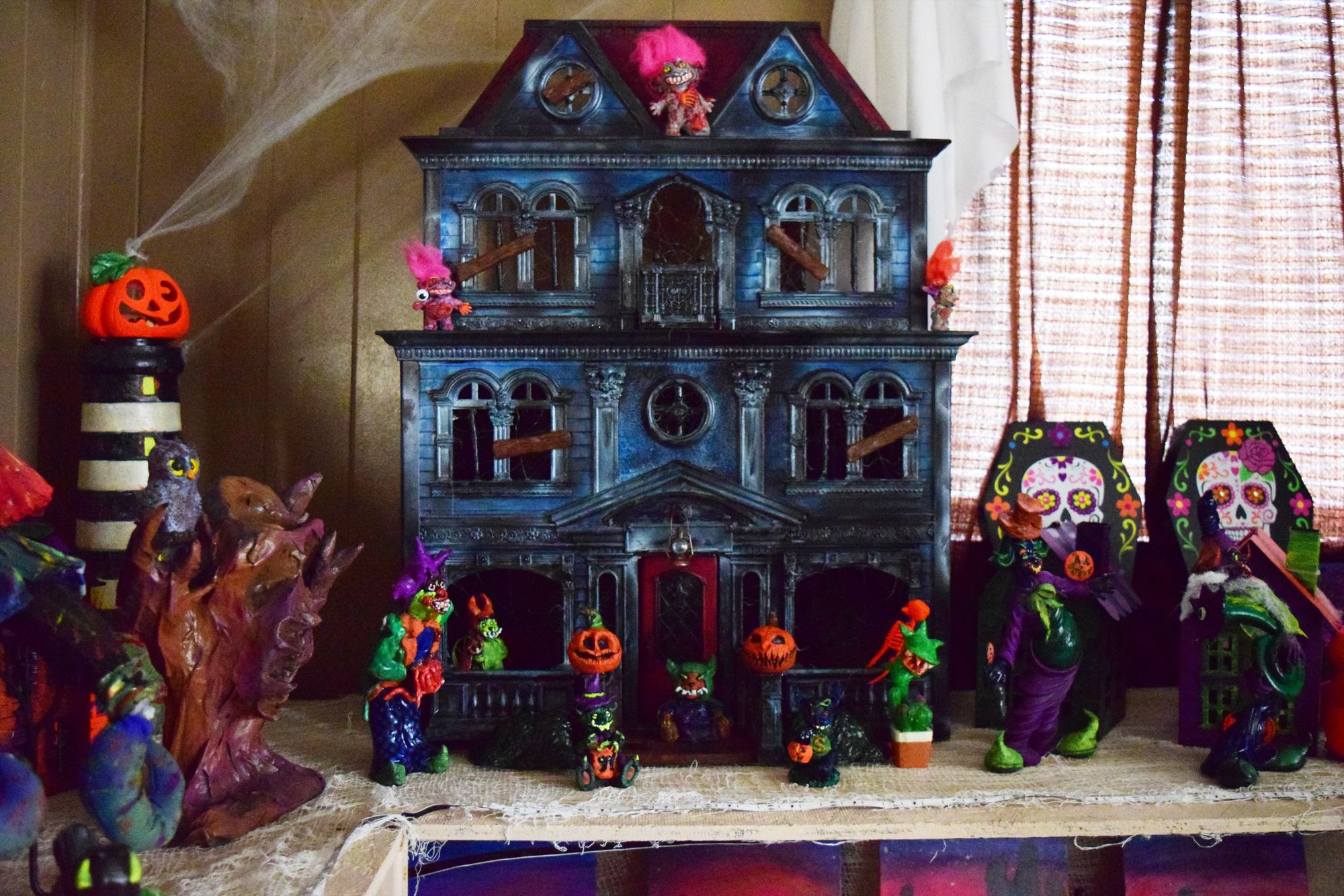 Halloween Rehash Doll House Converted To Haunted Mansion Dollhouse 