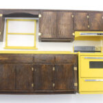 Harvest Gold Dollhouse Kitchen Appliance Cabinet Set Vintage Findz