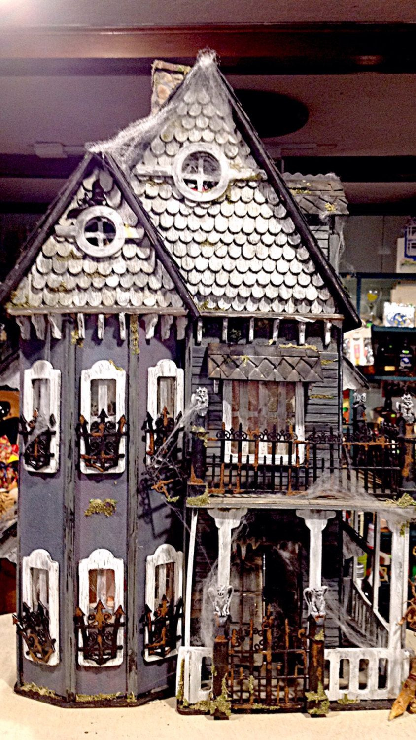 Haunted Three Story Finished Dollhouse Halloween Decoration Made To 