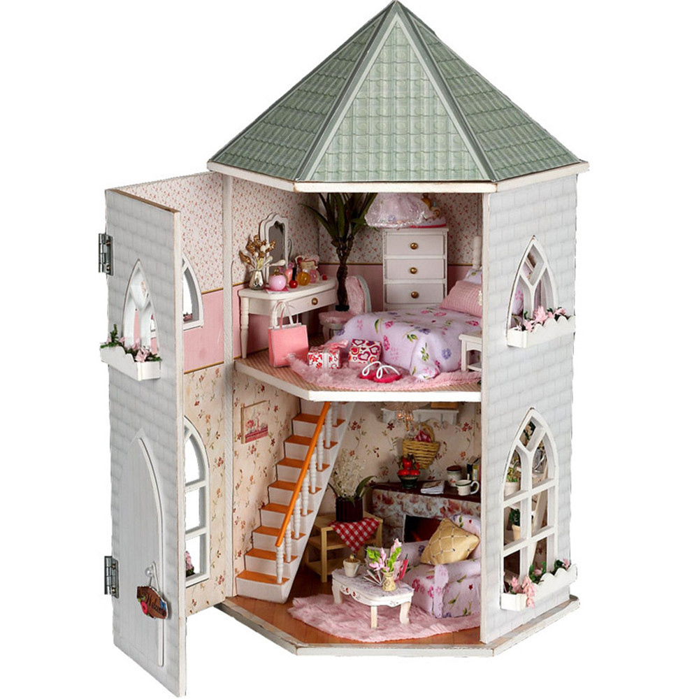Kits Love Castle DIY Wood Dollhouse Miniature With Light And Furniture 