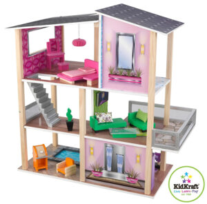Large Girls Modern Dollhouse 20 Piece Furniture Set Wooden Doll House