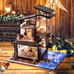 LED Light Miniature Coastal Villa Dollhouse DIY Kit Wooden Doll House