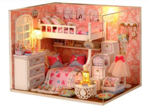 Miniature Dollhouse DIY Princess Bedroom With Light Cute Room