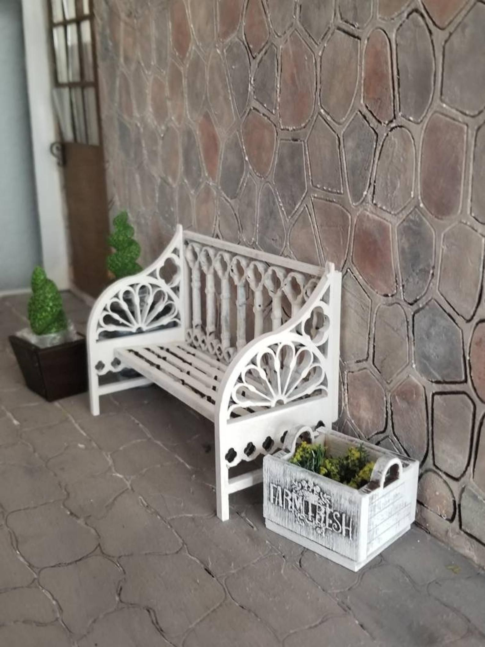 Miniature Dollhouse Wrought Iron Style Bench 1 12 Scale White Etsy In 