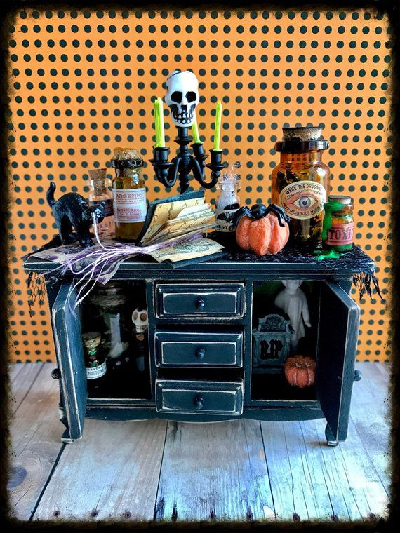 Miniature Halloween Furniture Dollhouse Cupboard Haunted Etsy 