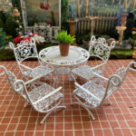 Miniature Patio Set Mini White Metal Wire Table And Chairs 5 Piece