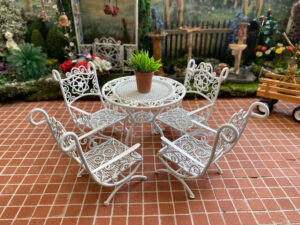 Miniature Patio Set Mini White Metal Wire Table And Chairs 5 Piece