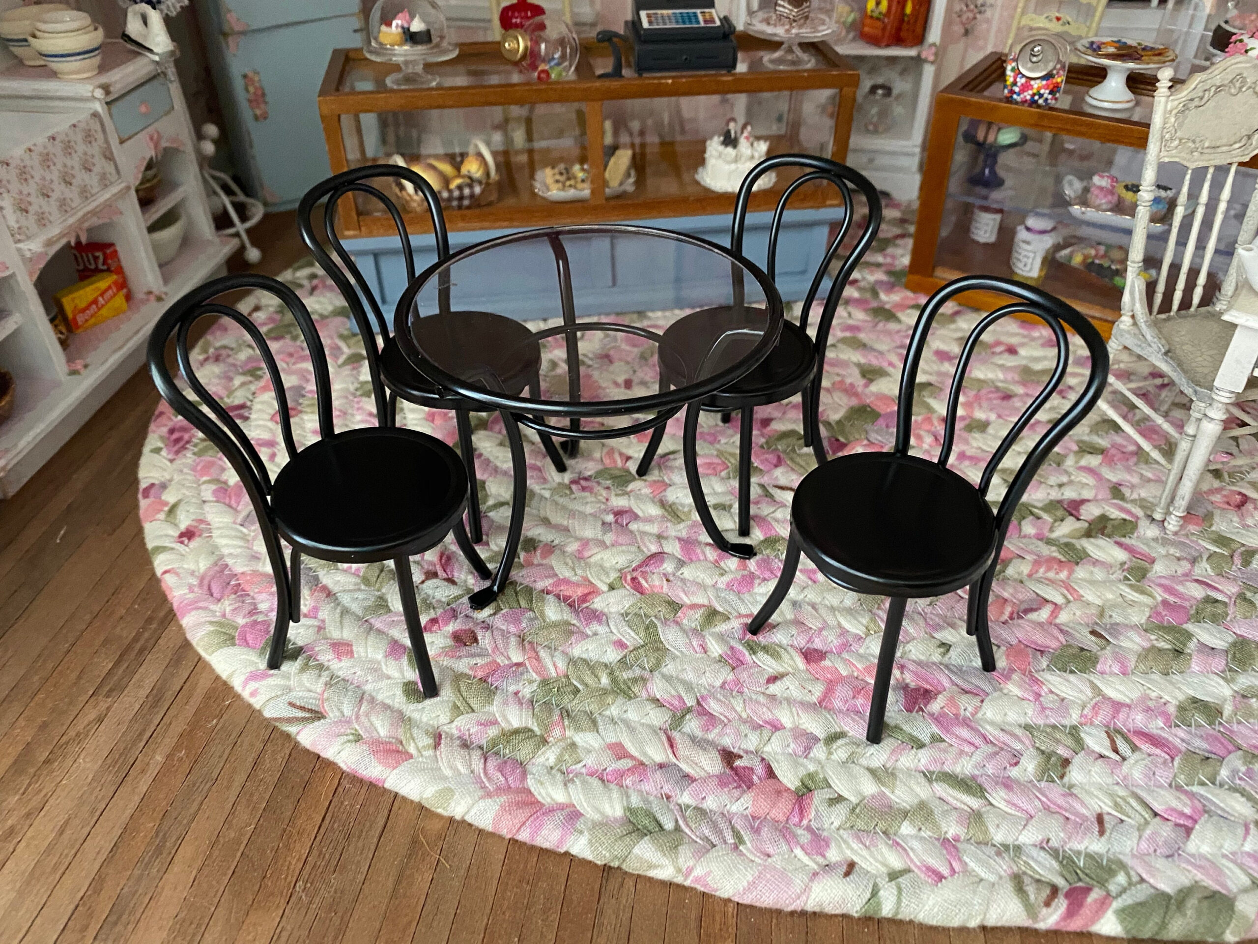 Miniature Patio Table And Chairs Black Table Clear Top 4 Chairs 