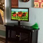 Miniature TV Stand Mini Black Television Stand Clear Door Side Table