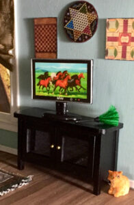 Miniature TV Stand Mini Black Television Stand Clear Door Side Table