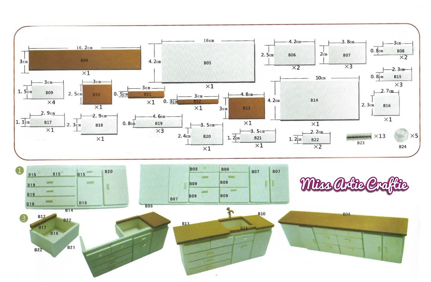 Miss Artie Craftie Miniature Dollhouse Kitchen Cabinets Template And 
