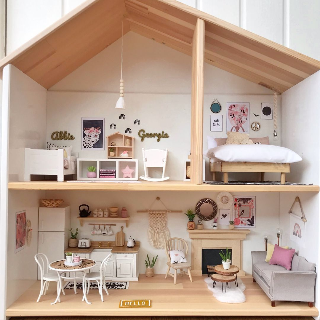 Modern Boho Dollhouse With Mini Macrame dollhouse Modern Dollhouse 