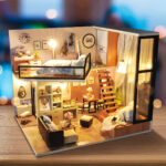 Modern LED Light Miniature Wooden Doll House Mini Dollhouse DIY Kit