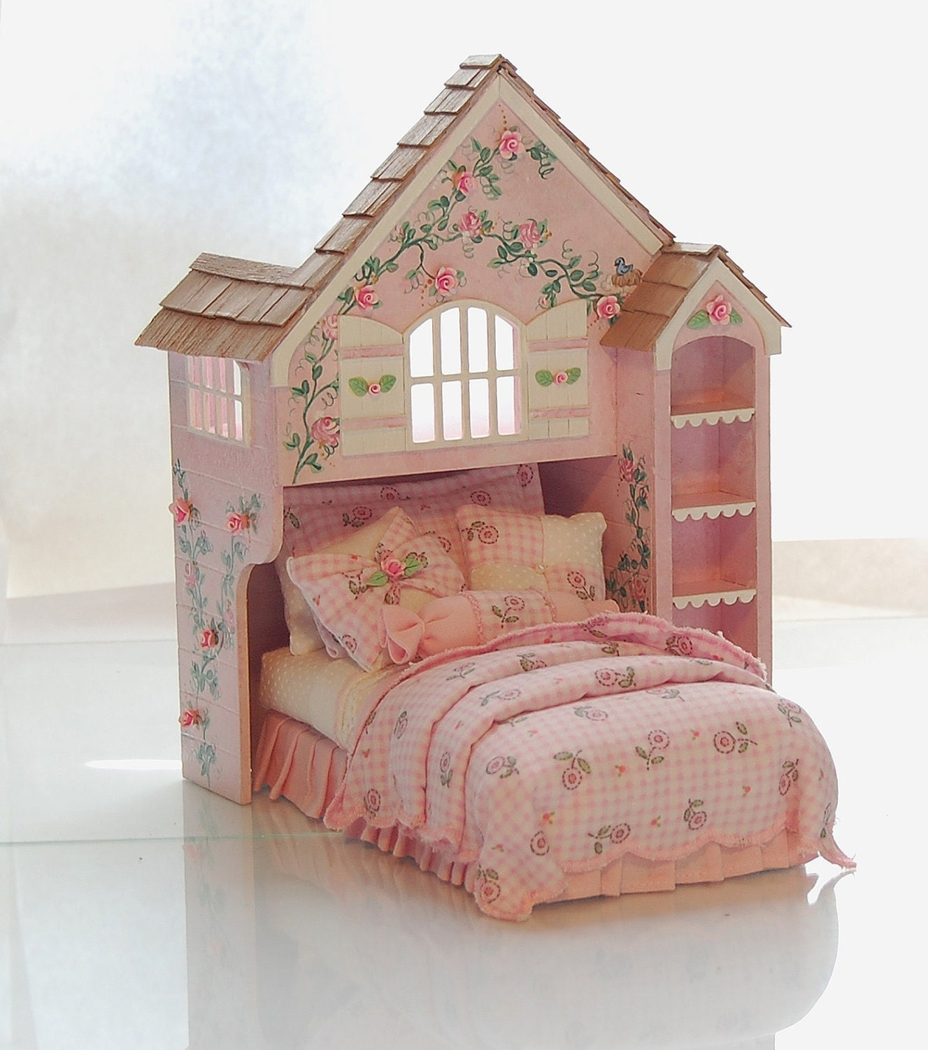 Pink White Perfection PLAYHOUSE BED Dollhouse Miniature